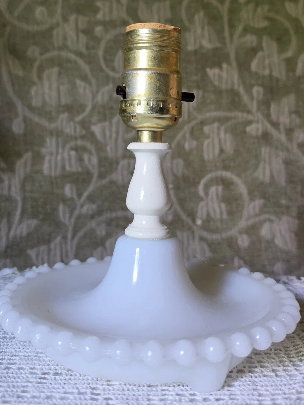 Vintage Milk Glass Boudoir Lamp Trinket Tray MCM